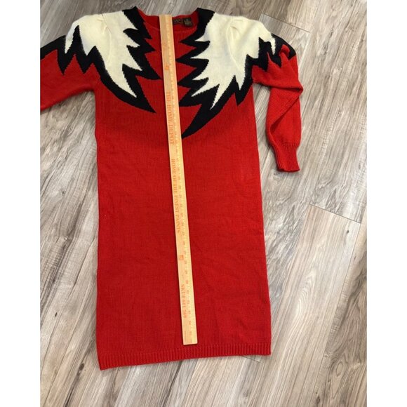 VTG Yarnworks Petite S Red White Lightning Bolt Sweater Dress Lambswool read y2k - Picture 7 of 12